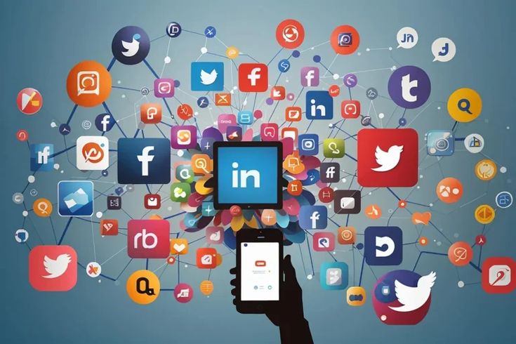 A hand holding a smartphone with various social media icons floating around it, representing digital marketing and social media strategy.